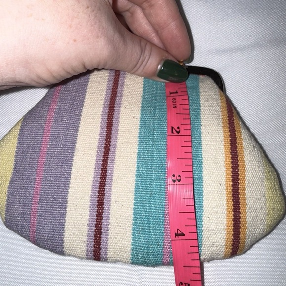 Anthropologie Multicolored Striped Small Kisslock Coin Pouch Wallet Bag Cotton - Picture 11 of 11